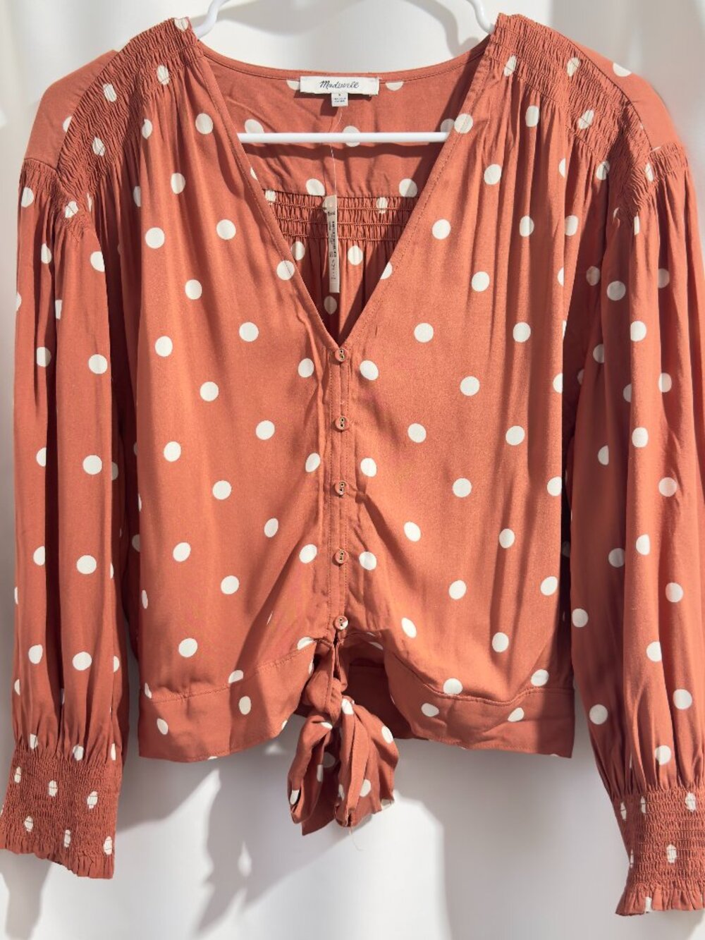 Madewell Tie-Front Top in Dot *Weathered Brick* NWT! Size 6